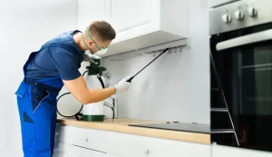 a pest technician performing services thanks to pest control marketing